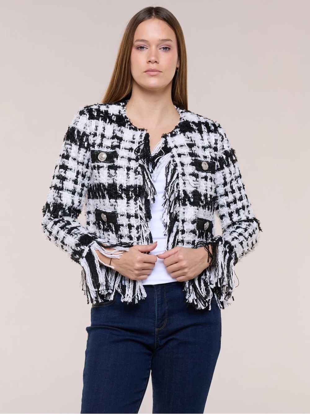 Adrienne Landaux Black & White Tweed Jacket